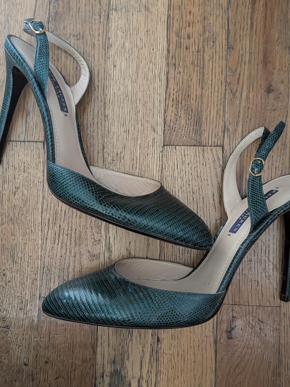 Ralph Lauren Size 10 Green Slingback Pointed-Toe High Heels